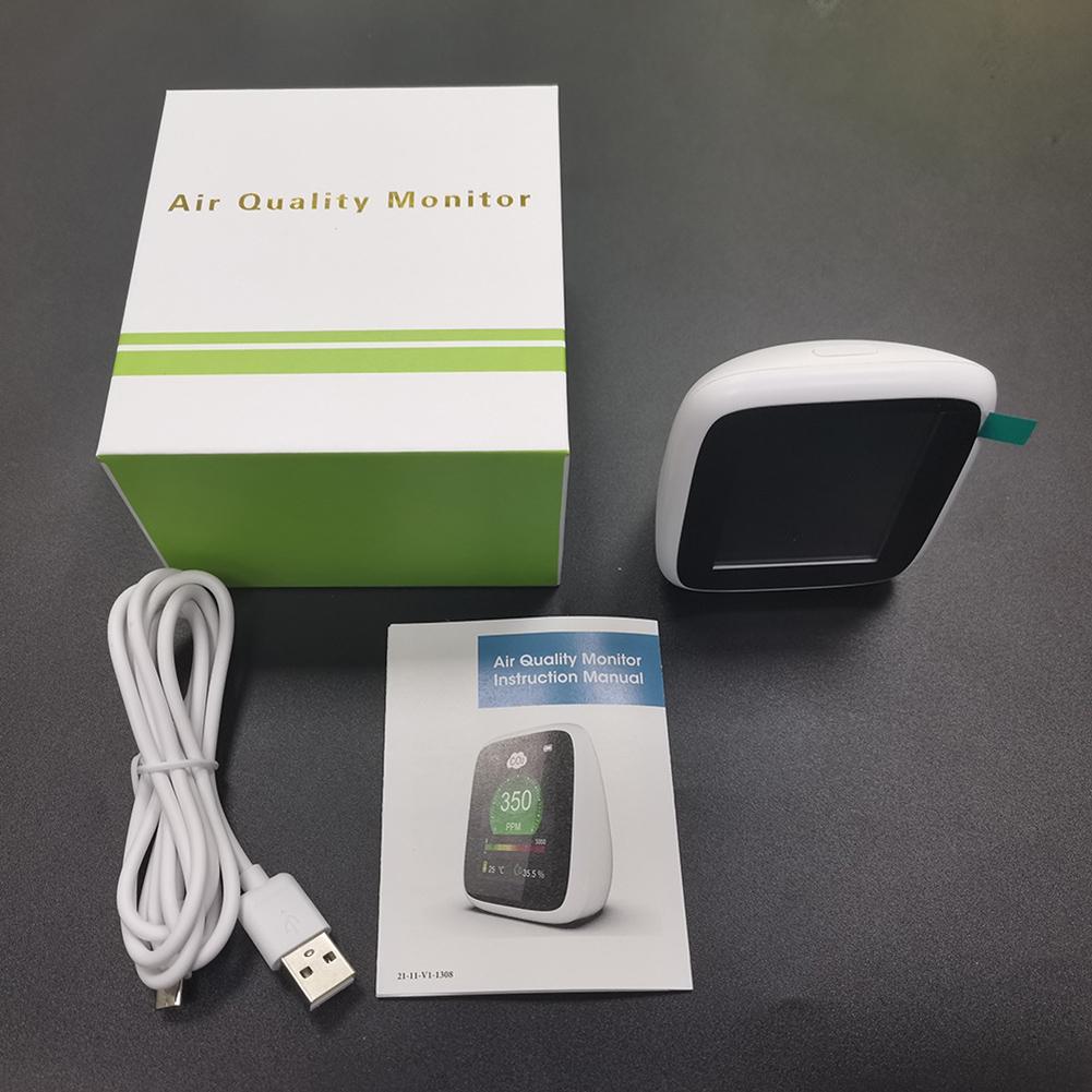 Portable Miniature Air Monitor with Carbon Dioxide Temperature and Humidity Sensors and Alarm for Monitoring Indoor Air Safety