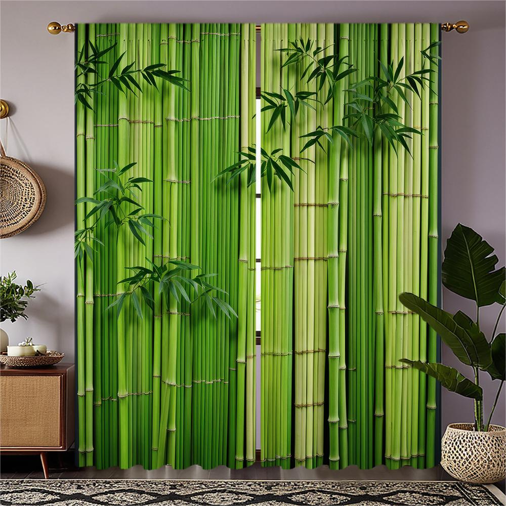 

2-piece set of high-definition digital printed curtaingreen bamboo style curtain for cross border e commerceHome decoration styl 100*130 Rod Pocket 1pcs