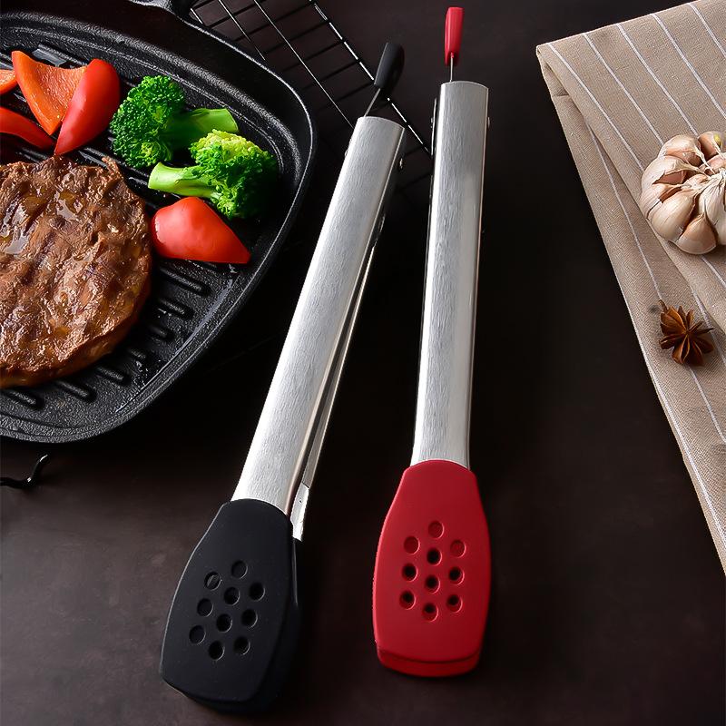 New Stainless Steel Silicone Kitchen Tongs BBQ Clip Salad Bread Cooking Food Serving Tongs Restaurant Food Folder Kitchen