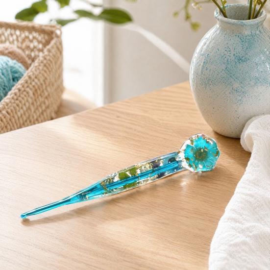 Floral Resin Crochet Hook Dried Flower Clear Handle Crochet Hook 1 Pc