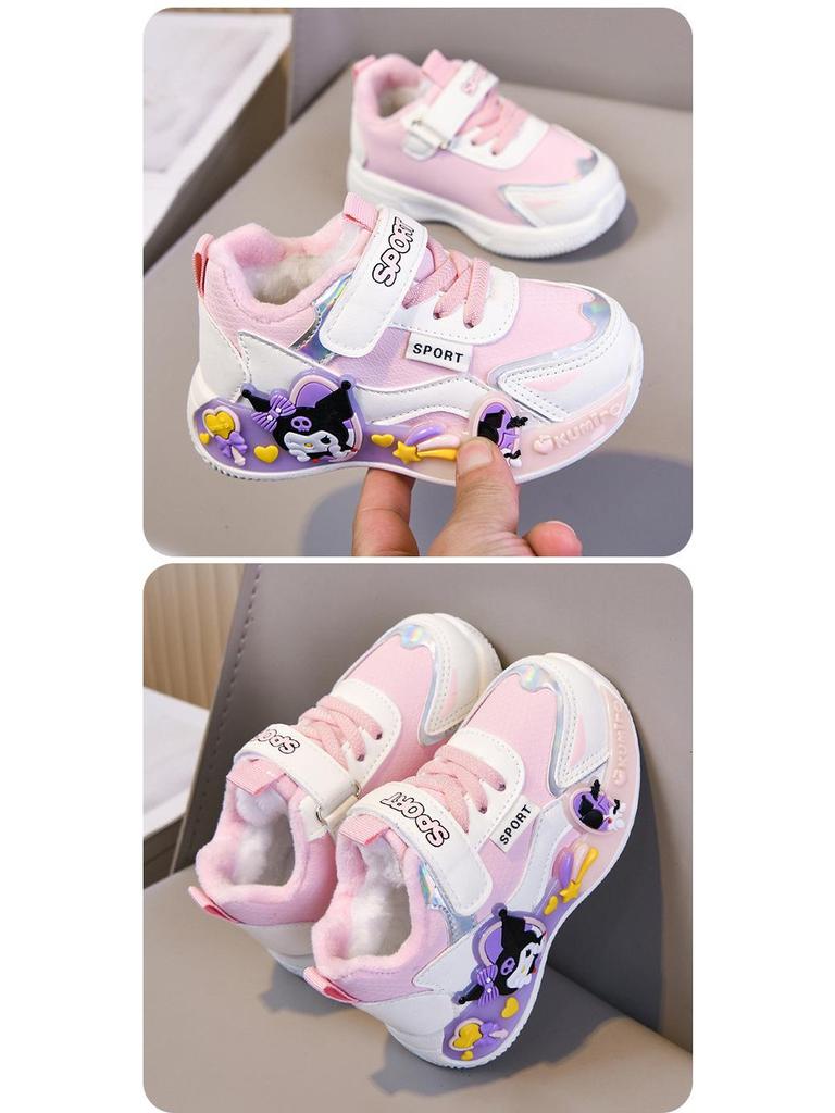 Girls' Kuromi Warm Velvet Sports Shoes: Autumn/Winter 2025, Non-slip Casual Toddler Shoes