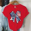 USA Flag Coquette Bow Design Woman T-shirts July 4th Crew Neck Summer Clothes Men 4th of July Coquette Bow Shirts and Blouses