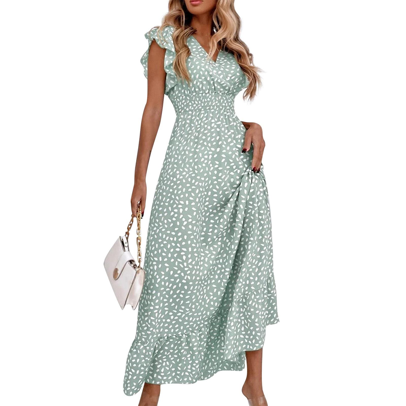 

Женское повседневное модное сексуальное новое платье с v-образным вырезом и рюшами и высокой талией L зелёный