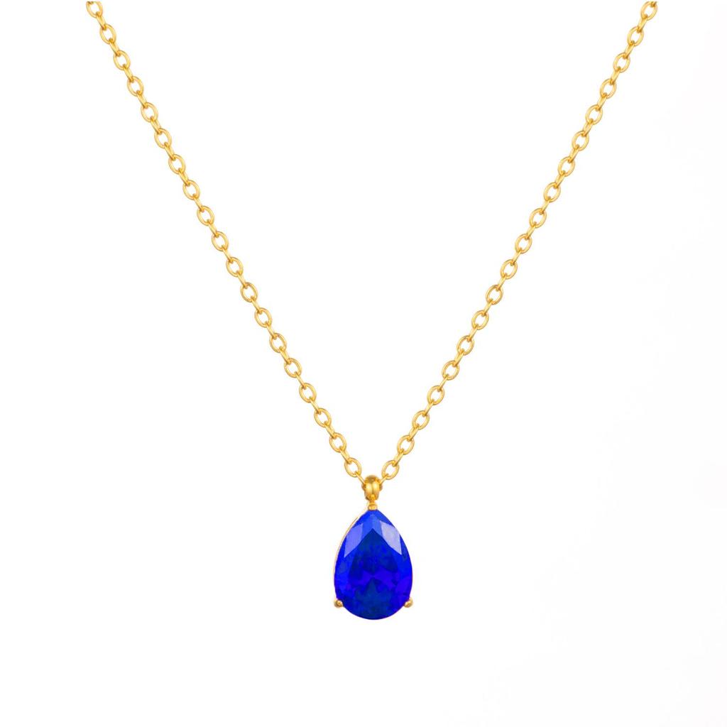 1pc Fashion Jewelry 18K Gold Plated Chain WaterDrop Diamond Pendant Necklace Stainless Steel 12 Months Birthstone Necklace