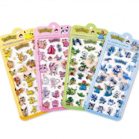 Bonhon Drop Seal 4 Pieces Character Poke Mon 3D Three-Dimensional Sticker Jewel Glitter Goods Cute Deco Adhesive DIY Notebook Use Gift (4 set-A)