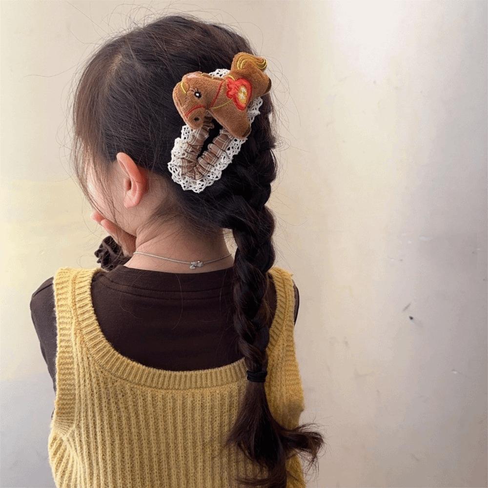 Grid Cartoon Hair Clip Large Plush Edge Clip Creative Horse Hairpins  2026 New Year