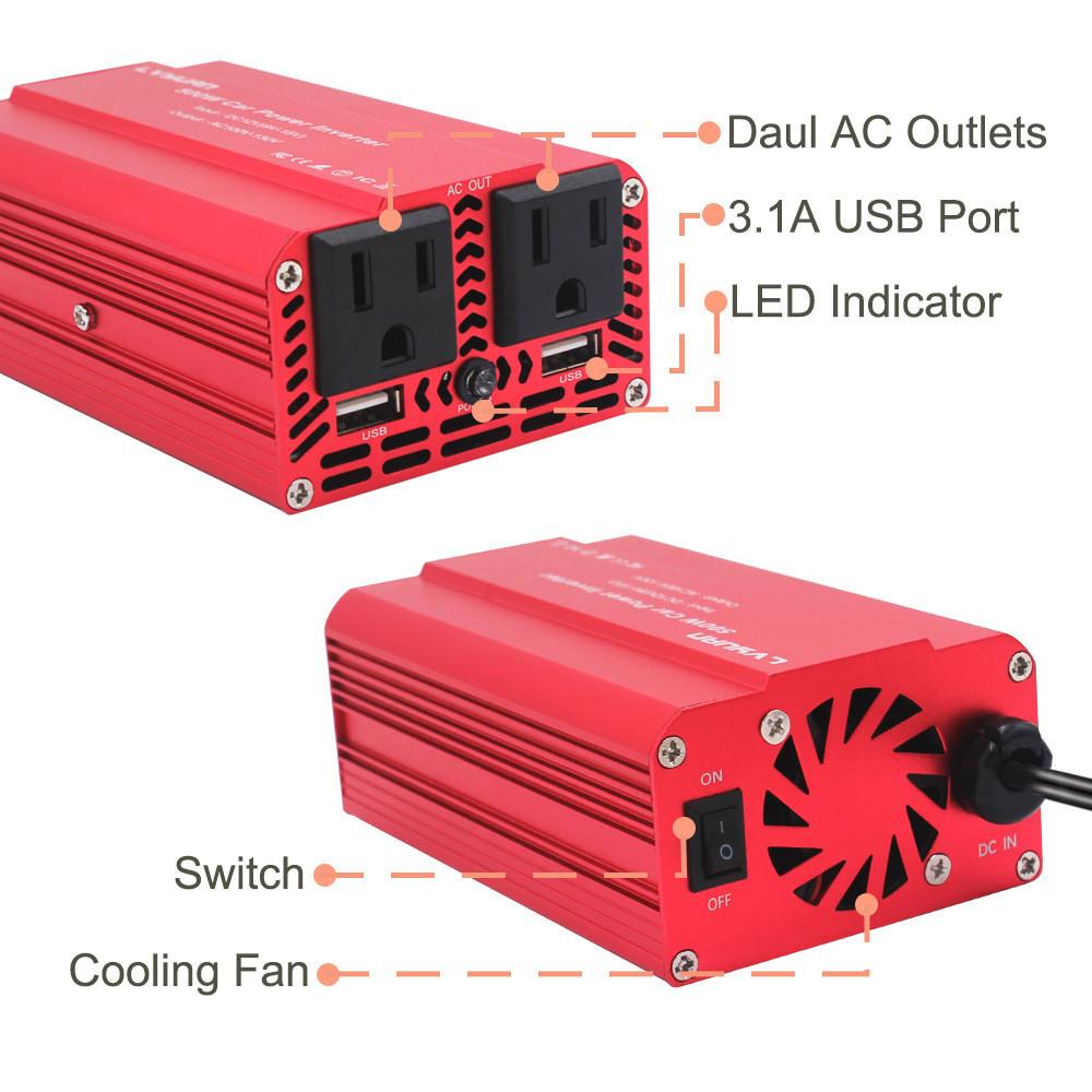 500W Dual Socket Power Converter Household Modified Sine Wave Power Adapter Mini Portable Car Inverter