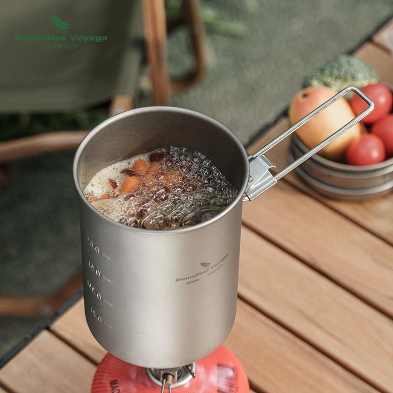 Mini Pentola da Cucina in Titanio Campeggio Escursionismo Zaino Uso Esterno 900ml Monostrato Non Rivestita Leggera Stoviglie