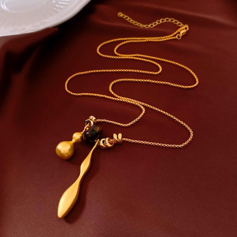 Sun & Stone Pendant Necklace - Titanium & Stainless Steel Clavicle Chain Jewelry