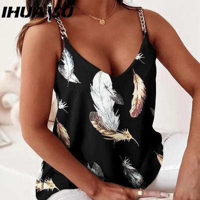 Summer Simple Sleeveless Chain Halter Print Tank Top for Women