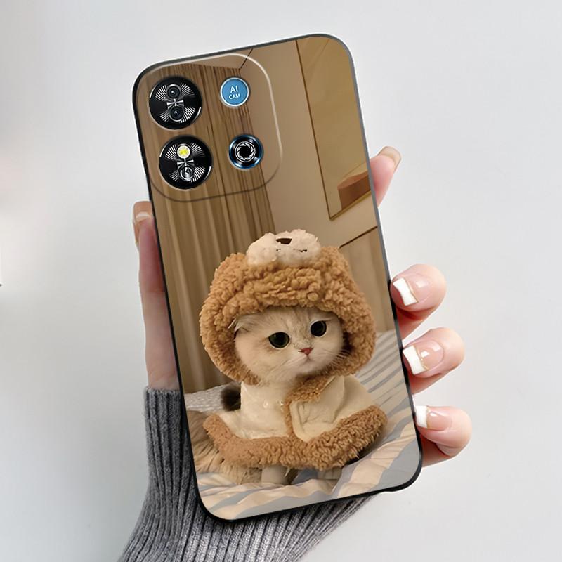 Casing For Oukitel C57S/C57 Pro/C57 Plus/C57 Ultra/BLU J12 Case Aesthetic Cute Cat Cartoon Black Soft Silicone Shockproof Cover