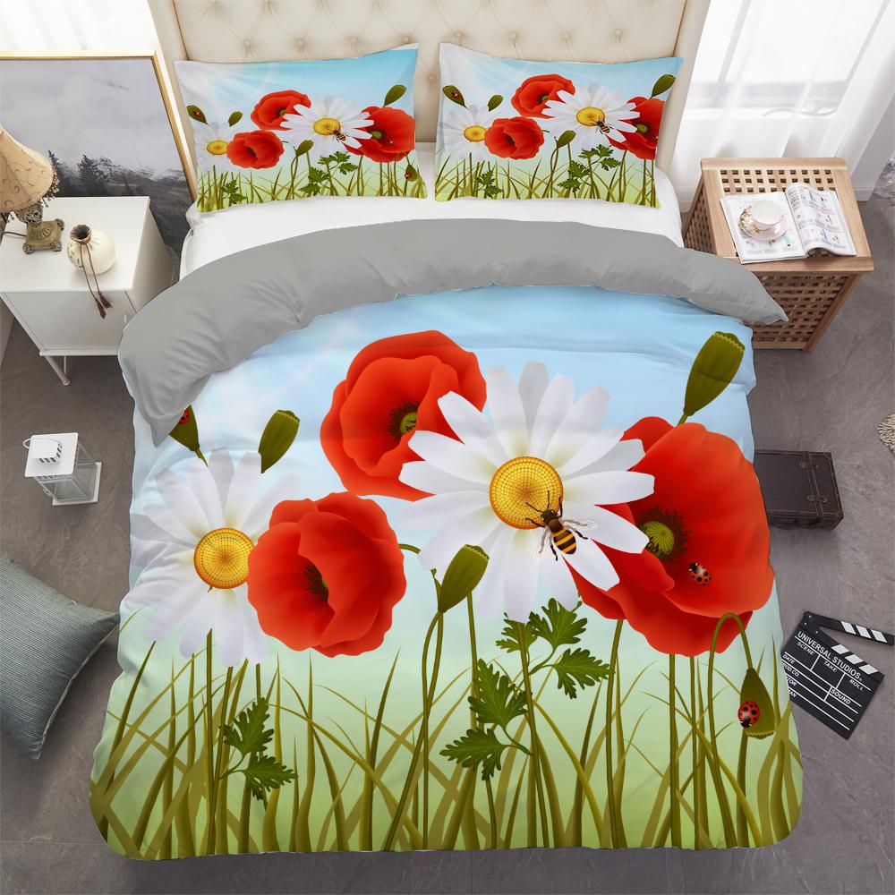Golden Red Rose King Queen Duvet Cover Romantic Floral Bedding Set Valentine's Day Flowers Quilt Cover Polyester Comforter Cover