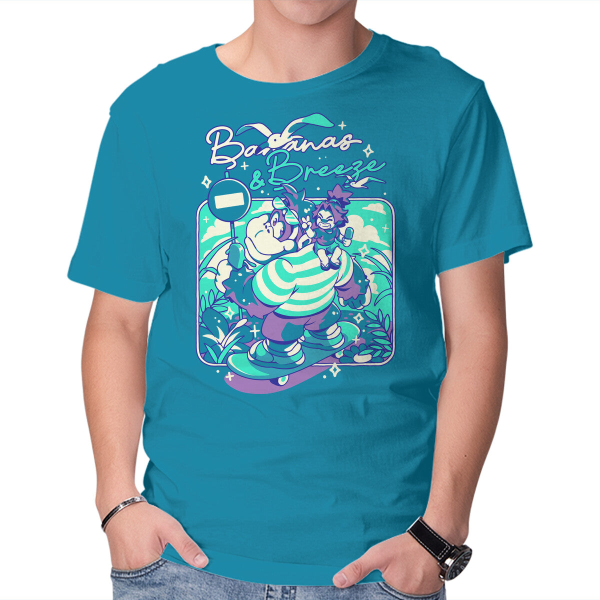 Unisex Crew Neck T-Shirt Bananas And Breeze Graphic Short Sleeve Casual Tee S