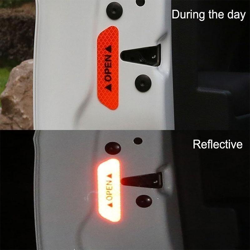4Pcs Universal Warnung Mark Reflektierende Band Auto Tür Aufkleber Decals OPEN Zeichen Sicherheit Reflektierende Streifen