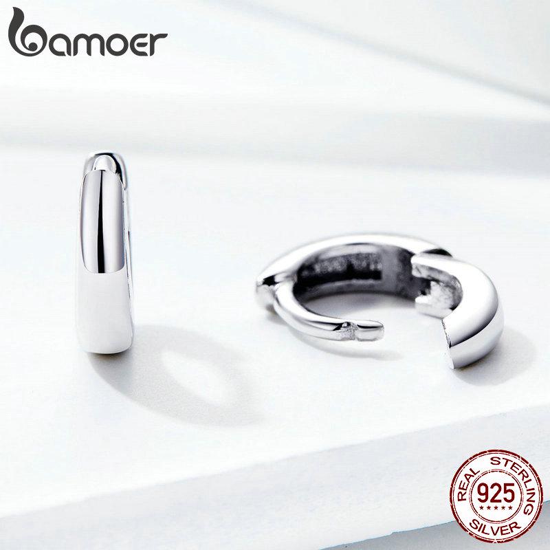 BAMOER New 925 Sterling Silver Polishing Tiny Circle Hoop Earrings for Women and Men Korean Style Fine Jewelry SCE552