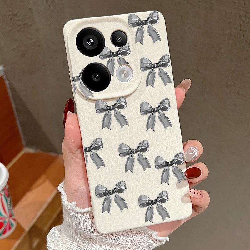 Bowknot Print TPU Leather Texture Slim Case For Xiaomi 13T Pro Poco X7 X6 M6 Pro Redmi Note 14 13 Pro 12 11 Matte Shockproof Soft Phone Cover