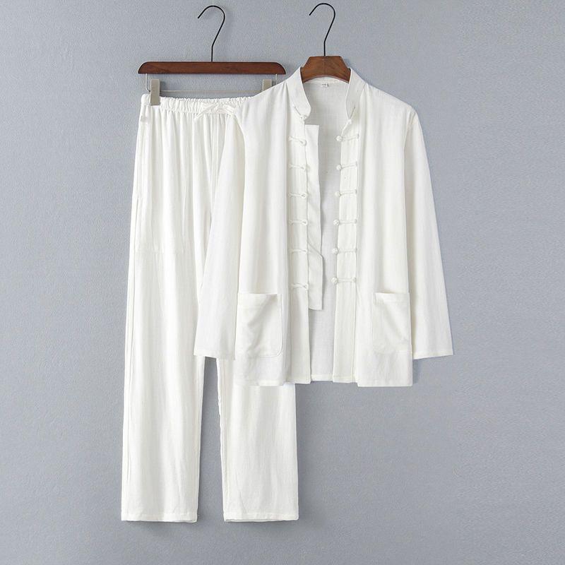 Chinese Style Summer Linen Tang Suit: Men's Retro Hanfu Long-Sleeved Jacket for Middle-Aged and Elderly