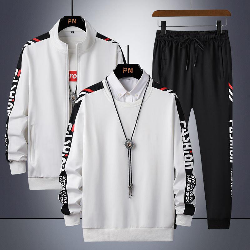 

Мужской спортивный костюм, повседневный кардиган со стоячим воротником, спортивный комплект из трех предметов 6XL белый