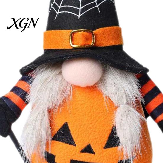 Creepy Gothic Style Ornaments Halloween Plush Gnome Decoration, Spooky Orange Black Spider Web Bat Swedish Faceless Dolls Tomte Elf Figurine,