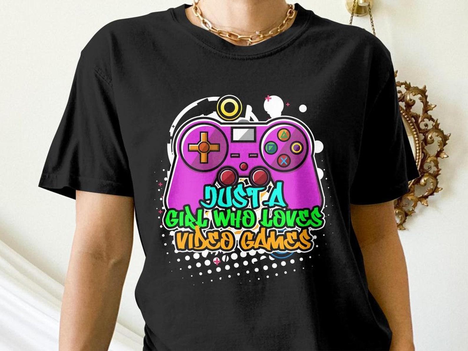 Funny Gamer Shirt, Just a Girl Who Loves Video Games, Funny Gaming Gift, Video Game Graffiti Tees XL