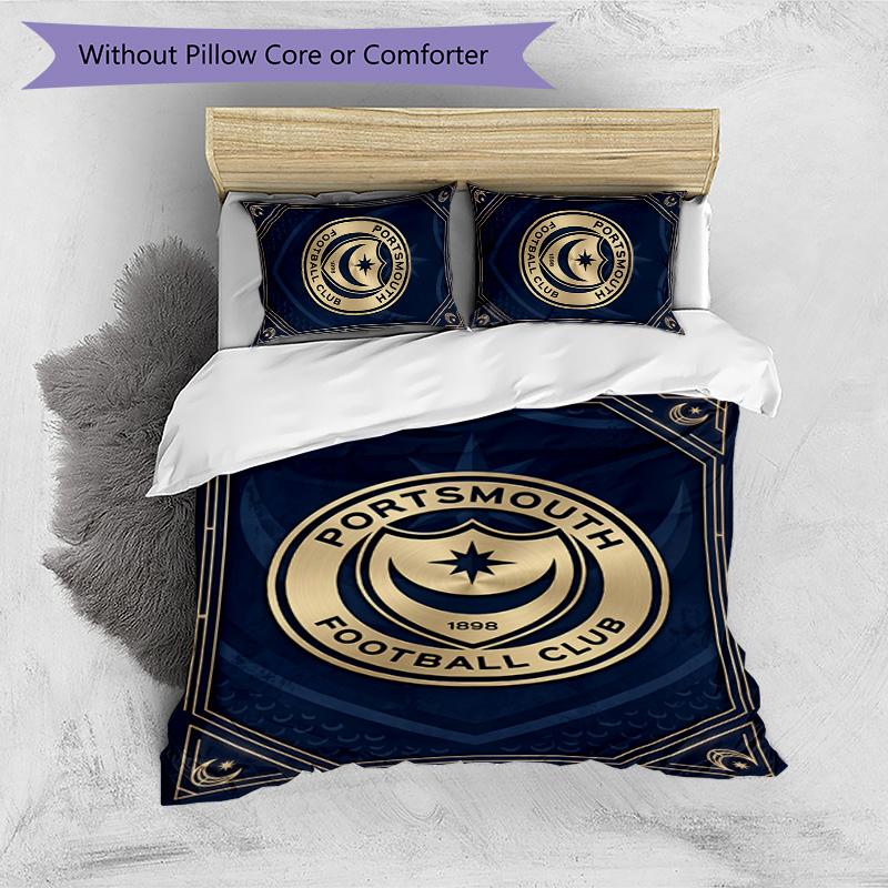 Portsmouth FC Printed 3PCS Bedding Set Breathable Duvet Cover with Pillowcases Decorative Bed Linen for Bedroom Home