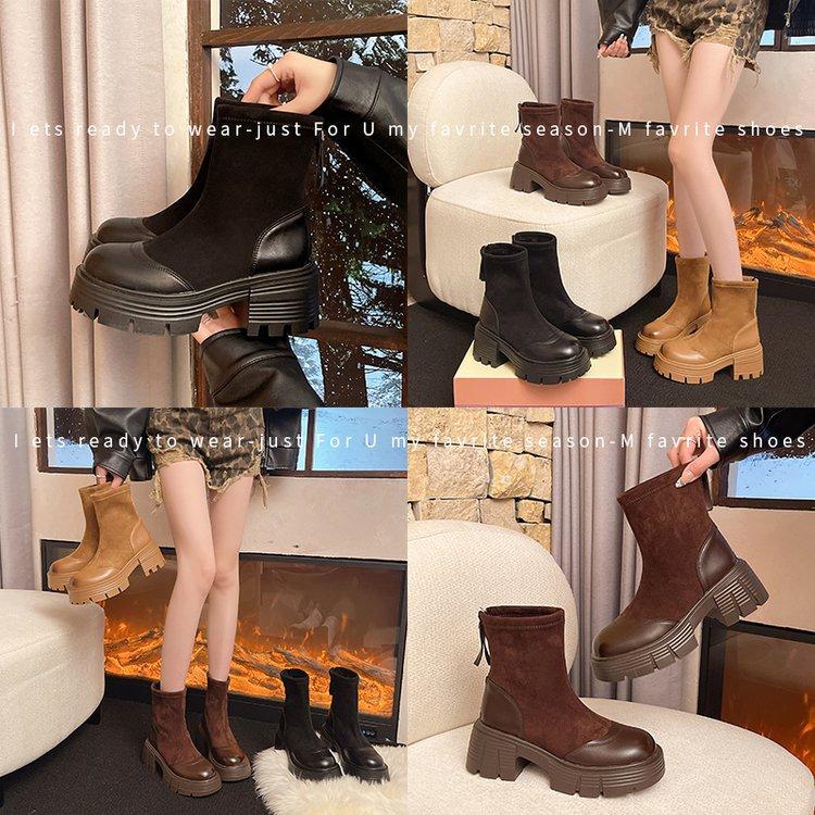 Retro Martin Boots Women's British Style 2025 Autumn and Winter New Small Thick-soled Heightened Black Thick Heel Thin Short Boots