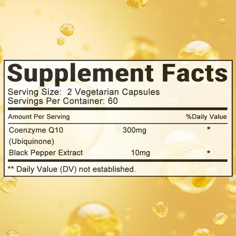 Coenzym Q10 300 mg Nahrungsergänzungsmittel, Mit Schwarzer Pfeffer Extrakt, 120 Weichkapseln pro Flasche