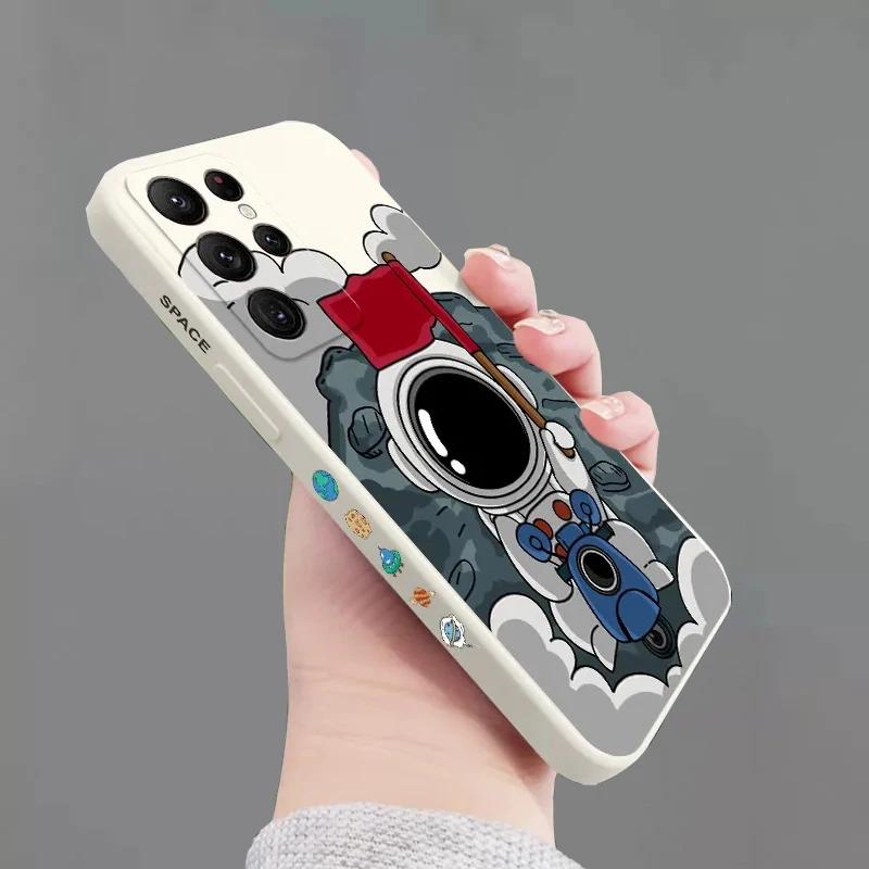 Creative Planet Cartoon Astronaut Square Silicone Phone Case For Samsung Galaxy S23 Ultra S22 Plus S21 FE S20 Note 20 Soft Cover