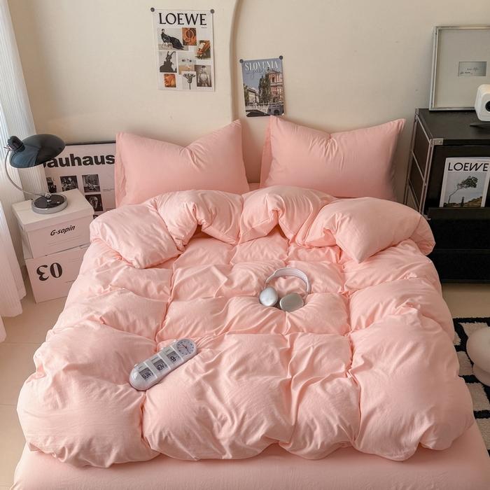 new solid color washed cotton four-piece set Shuangpin student dormitory single bedding three-piece set