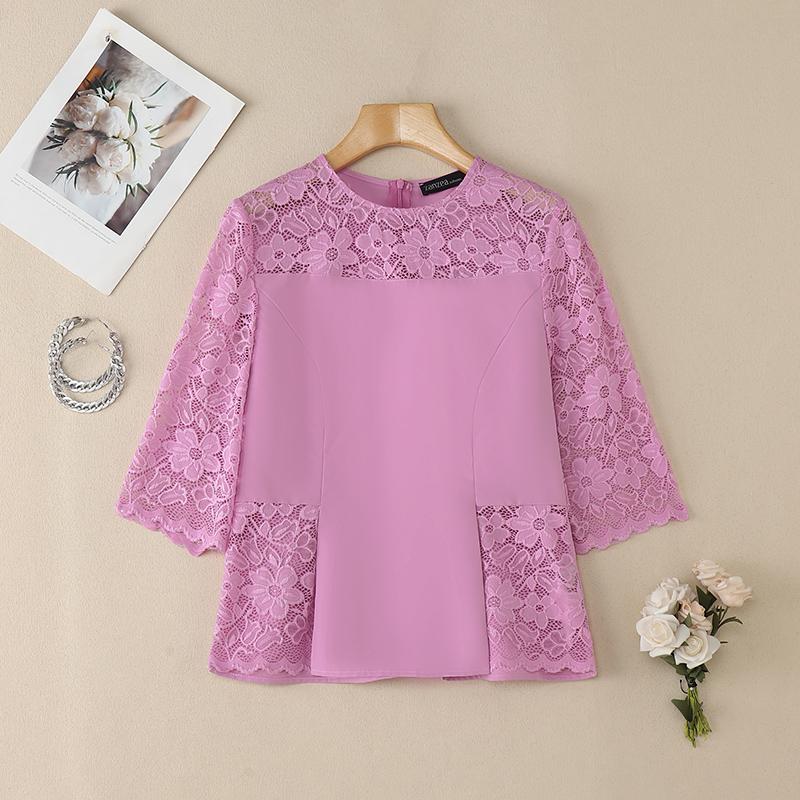 

ZANZEA Женская повседневная блузка с кружевной вставкой крючком, рукав 3/4, свободного кроя