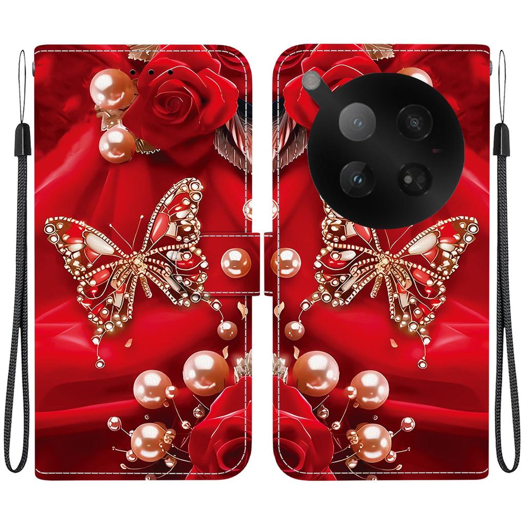 Handmade PU Leather Flip Case for Infinix Zero 40 4G (X6860) Anti-Slip Shockproof Cover with Wrist Strap & Heart/Rose Cat Designs