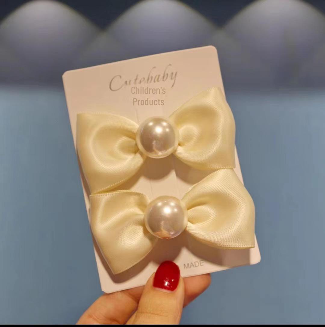 

Корейская заколка-бантик из сетчатой пряжи - милые, безопасные аксессуары для волос принцессы для девочек Pearl Clip бежевый