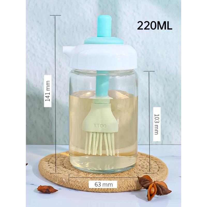 Glass Oil Bottle with Brush Large Capacity Kitchen Essential for Baking BBQ Silicone Oil Dispenser