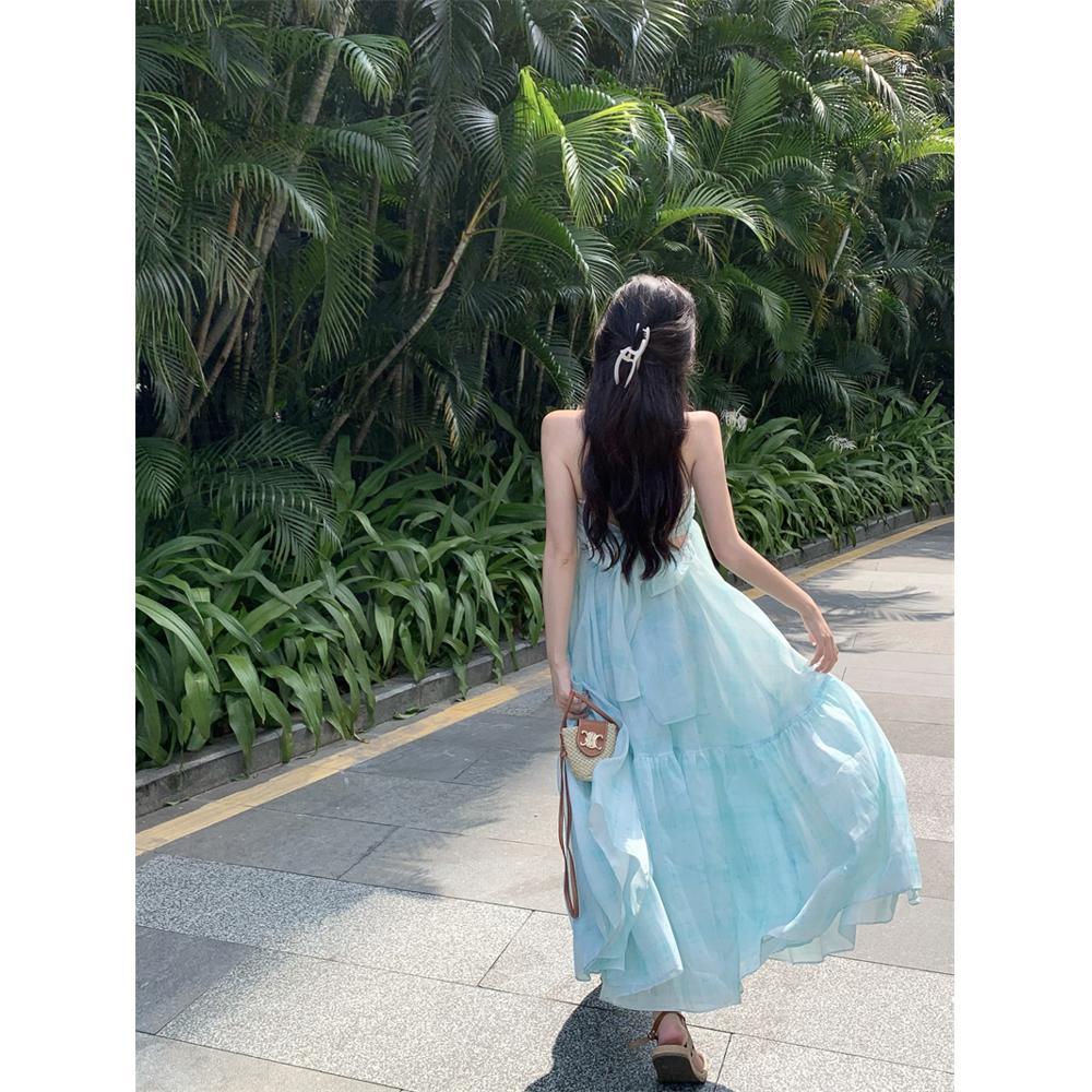 

Маленький человек чувство отпуск похудение платье темперамент богиня чувство синее длинное платье женское летнее платье XL- (recommended 110-60kg)