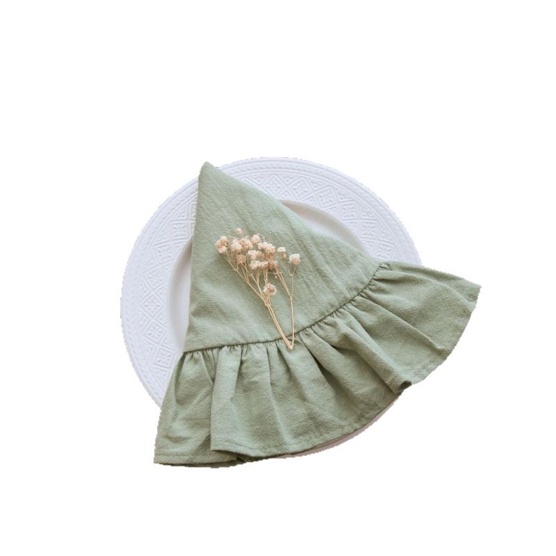 Rustic Placemat Pure Color Round Shape Ruffled Trim Afternoon Tea Placemat Cotton Table Mat Dining Kitchen Table Decor 90%