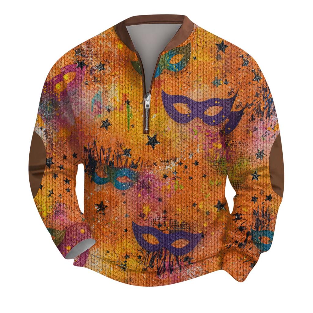 Pánský vánoční svetr Mikiny na zip Vintage pletený Grafická mikina Karnevalový Stojáček Pulovr