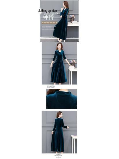 Elegant Velvet Long Qipao Dress – Over-Knee, Stylish, Thickened for Spring, Autumn, Winter.