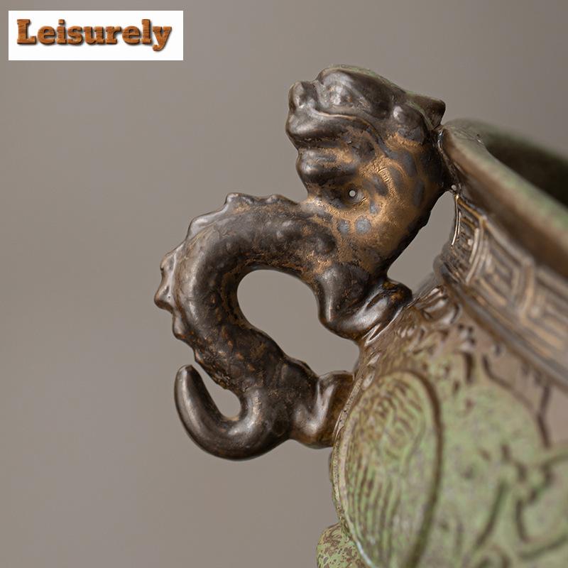Antique Kiln Change Green Field Incense Stove Treasure Bowl Line Aromatherapy Furnace Consecrate Buddha Triangle Holder Ornament