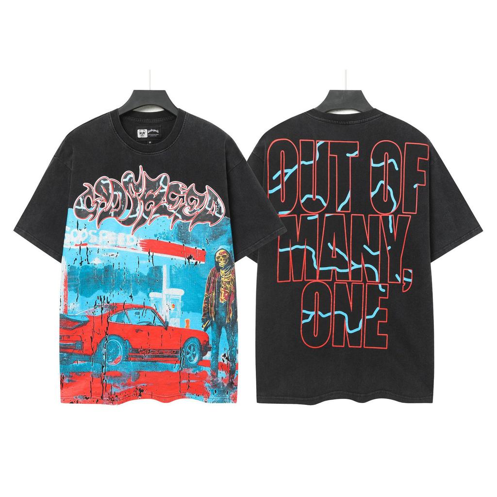 25sss Neues Unisex-T-Shirt mit Totenkopf-Rockband-Motiv – Normale Passform, Kurzarm