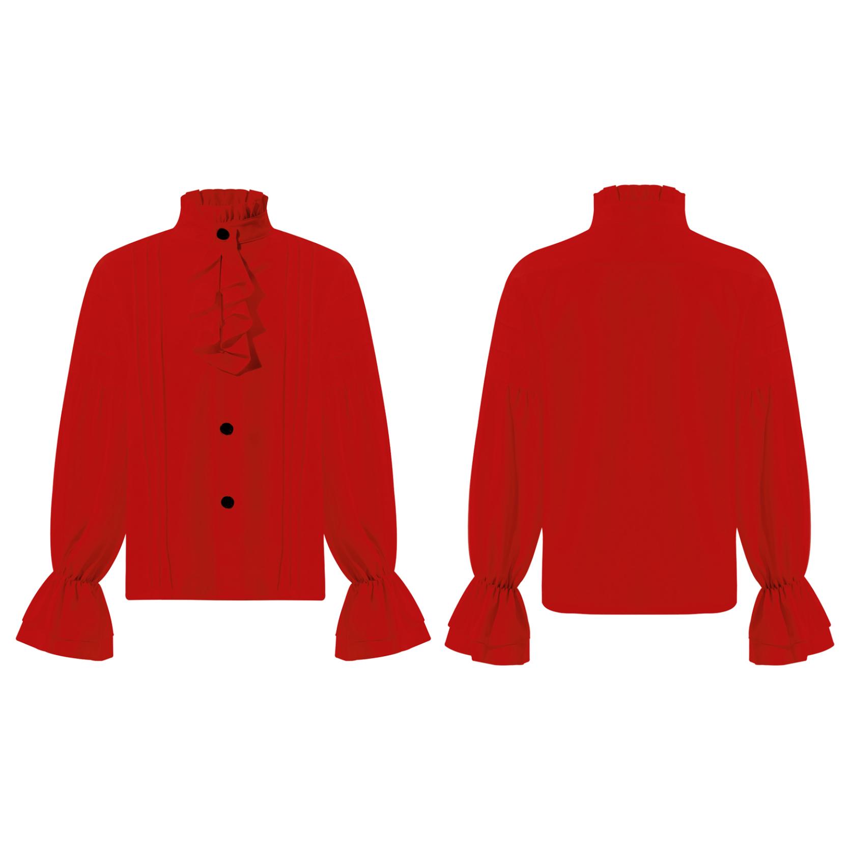 

Детская рубашка в стиле Ренессанс, средневековая викторианская винтажная рубашка в стиле ретро, ​​пиратская рубашка с длинными рукавами, рубашка с рюшами и отделкой, карнавальный костюм 9-10 Years красный