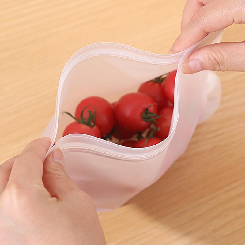 5Pcs Silicone Food Storage Containers Leakproof Stand Up Zip Shut Reusable Rolls Fresh-Keeping Food For Meat Fruits Vegetables