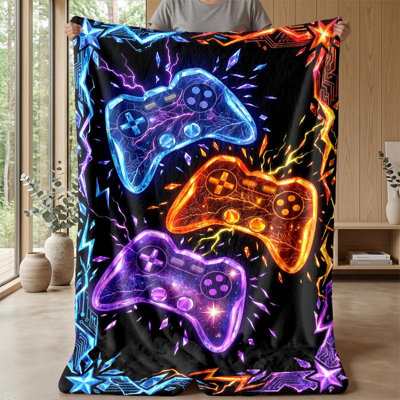Gaming Headphones and Keyboard Theme Blanket Lightweight Warm Flannel Blanket Decorative Throw Blanket for Home Decoration