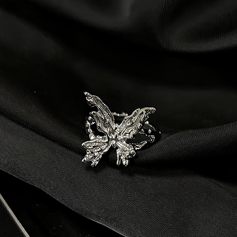 Butterfly Dripping Oil Open Ring, Personality, Niche Design, Cold Wind Ring, Stacked Index Finger Ring, Female