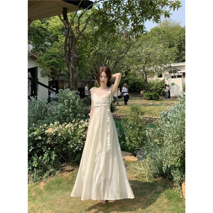 Holiday Style Flower Design Suspender Dress Women's 2026 Summer New Waist Thin Very Fairy Long Skirt