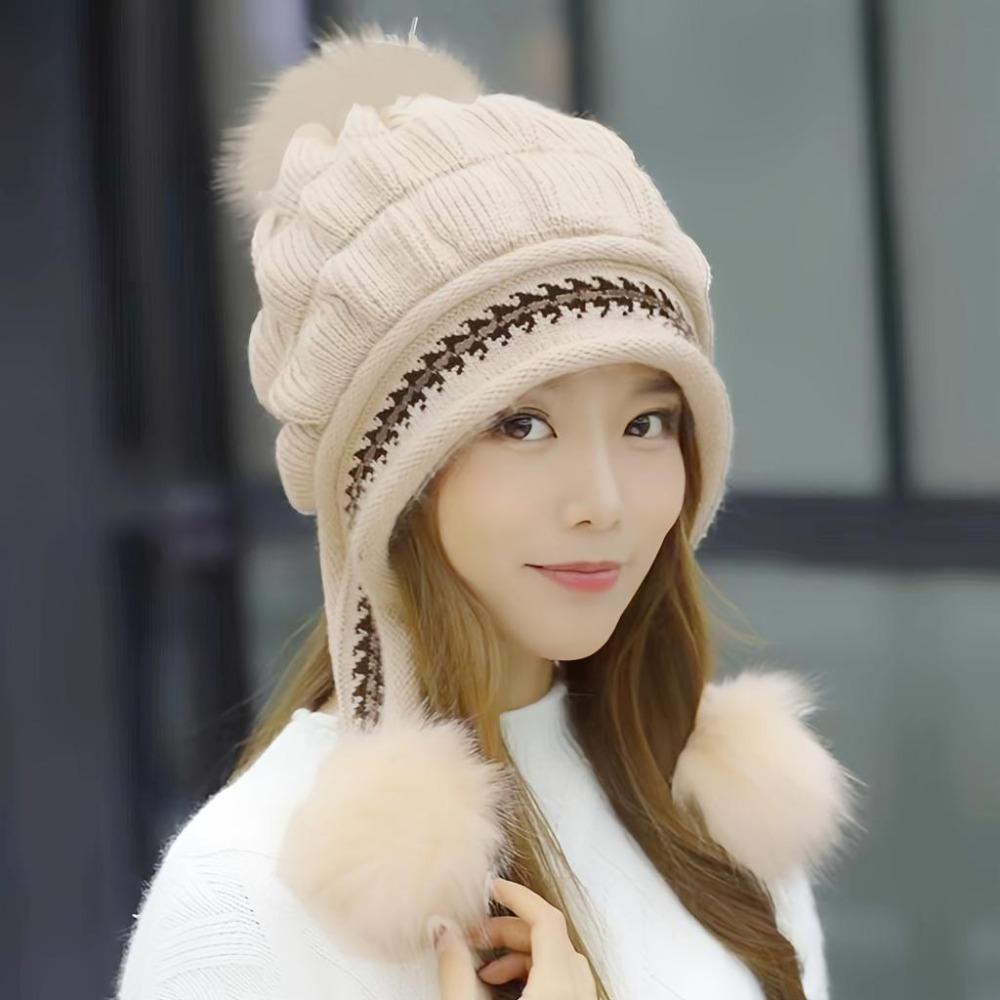 Fantasy Wool Knitted Hat with Earmuffs, Elastic Acrylic Fabric, Adjustable Brim, Storage Bag, Hand Wash or Dry Clean