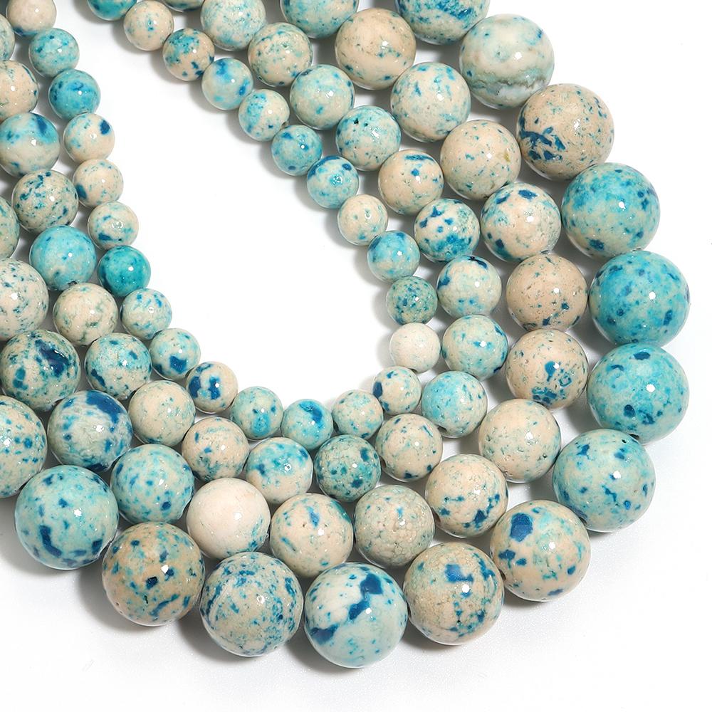 6/8/10/12mm Natural Stone Beads Blue Travertine Round Loose Beads For Jewelry Making DIY Handmade Necklace Bracelets Accessories
