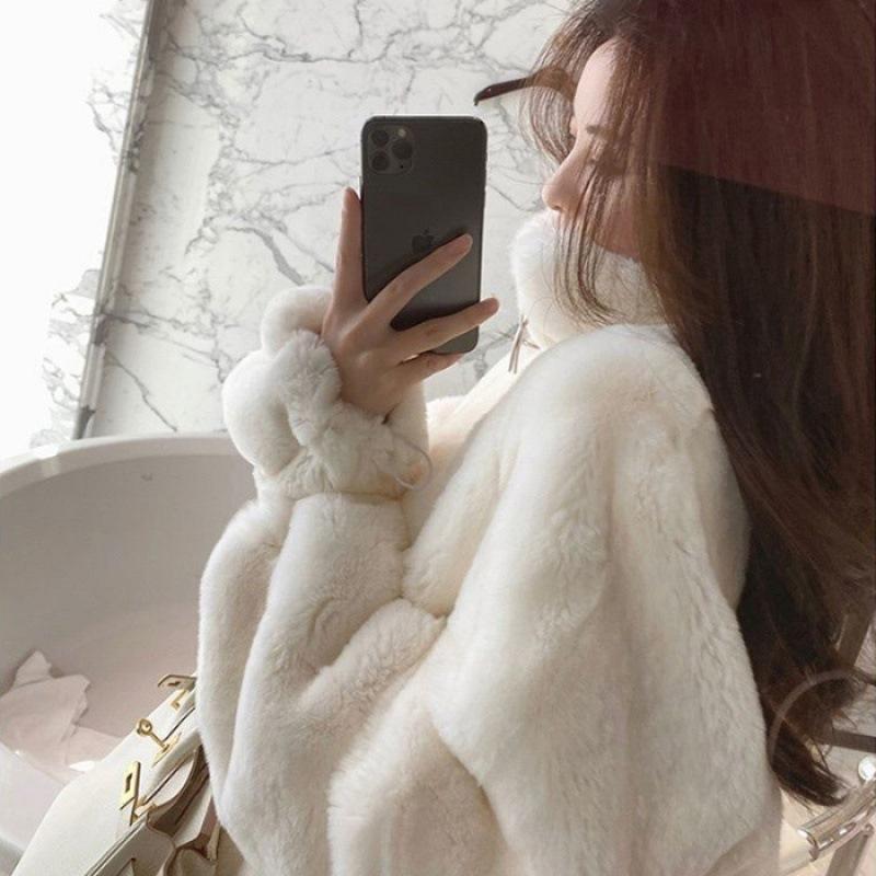 Korean Version, Faux Fur Jacket, Women, Autumn and Winter, Loose Fit, Faux Otter and Rabbit Fur, Thickened with Plush, Stand Up Collar, Zipper Hoodie