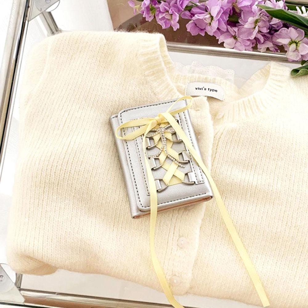 Silver Sweet Bow Wallets Women Y2k Designer Original Fashion Short Coin Purse Korean Style Casual New Cute Girls Money Bag Pouch