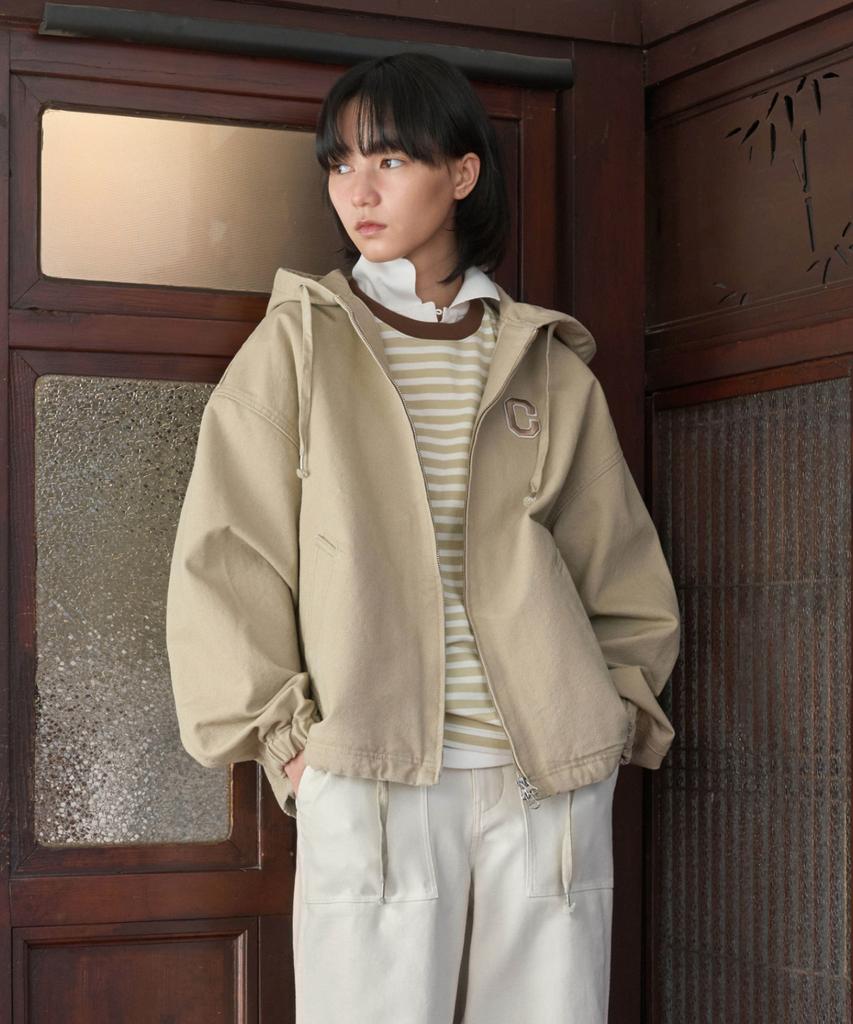 Covernat C Logo Heavy Oxford Hooded Jacket Beige