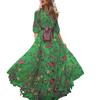 Abito stampato aderente, elegante abito lungo floreale per donna, silhouette a trapezio, design a vita alta, dettaglio mezza manica per primavera estate